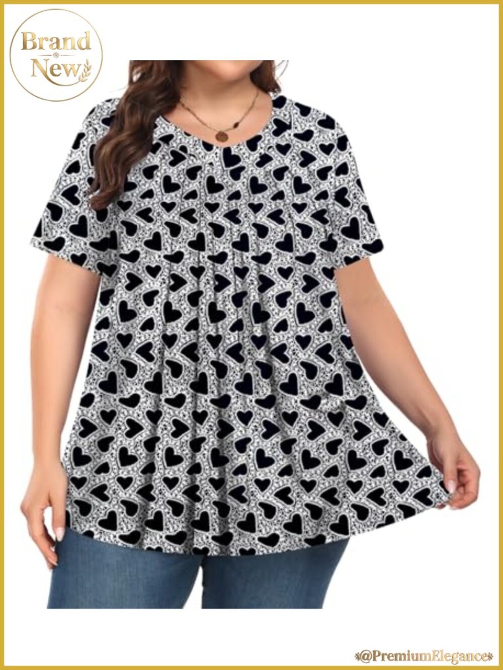 Plus Size V-Neck Short Sleeve Tunic Blouse, Rayon Spandex, Loose Fit Summer Top